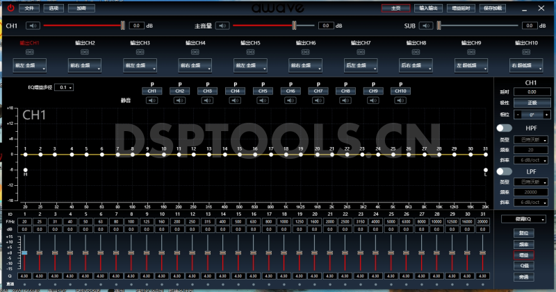 爱威AWAVEDSPT10的专用电脑DSP调音软件