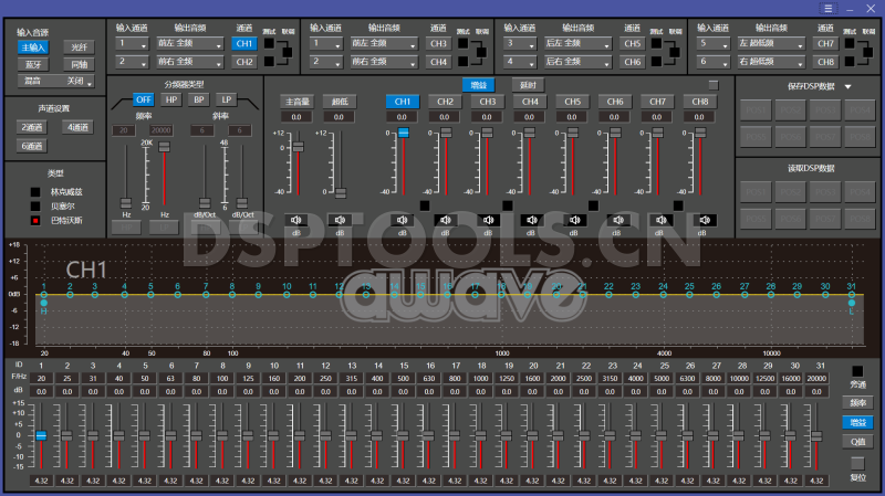 爱威AWAVEDSP12的专用电脑DSP调音软件