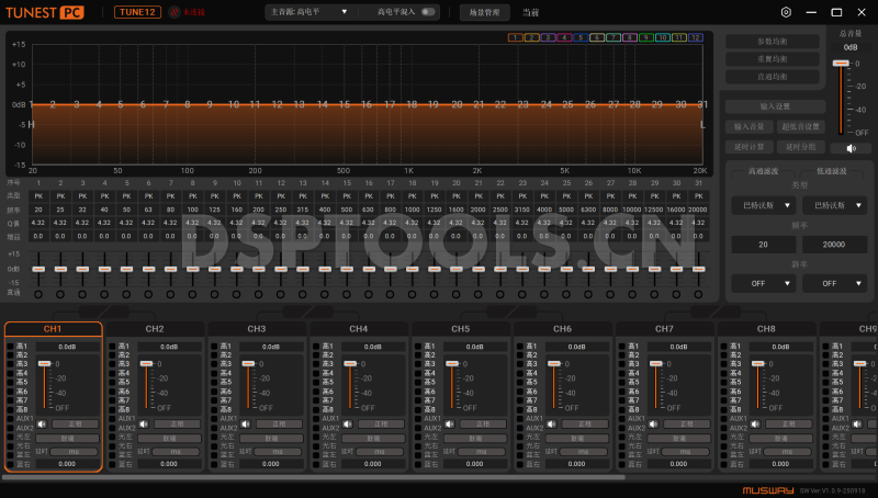 乐与路MuswayTUNE12的专用Window电脑DSP调音软件