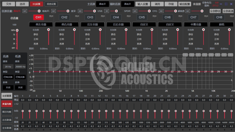 黄金声学Golden AcousticsVE1212的专用电脑DSP调音软件