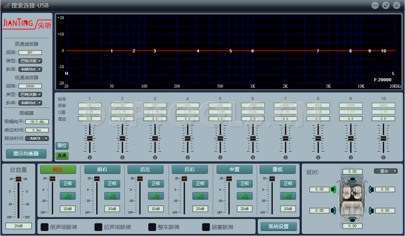 尖听JIANTINGV1+的专用电脑DSP调音软件