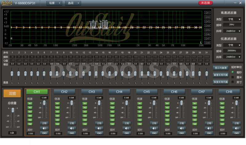讴赛尔OuSail V-6880DSP31的专用电脑DSP调音软件