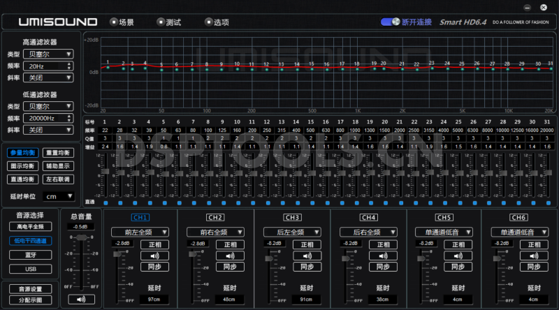 优美声UMISOUND HD6.4的专用电脑DSP调音软件