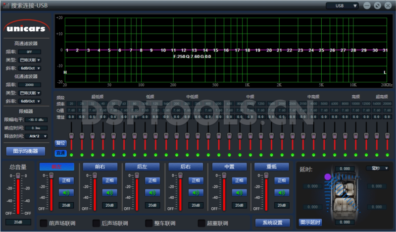 优尔卡Unicars US-A6的专用电脑DSP调音软件